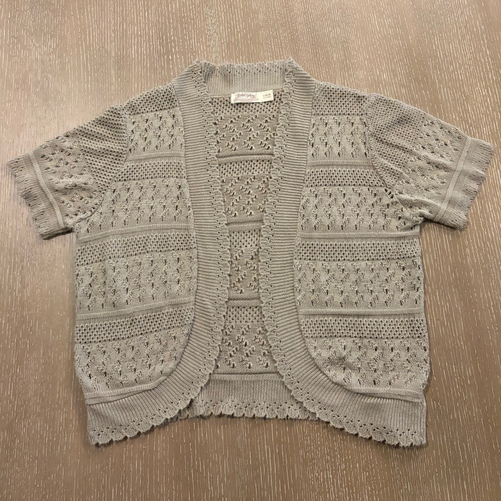 Y2K Faded Glory Open-Knit Crochet Lightweight Cardigan Sweater Cream Large Women